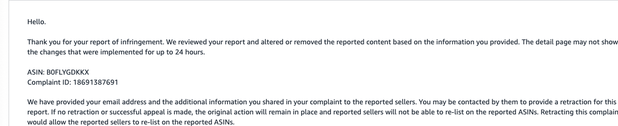 Trademark Report — Content Removal Confirmed | USA — original supporting record 2