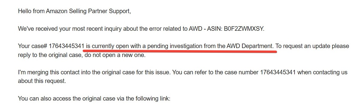 AWD Barcode Conflict Resolved | USA — original supporting record 1