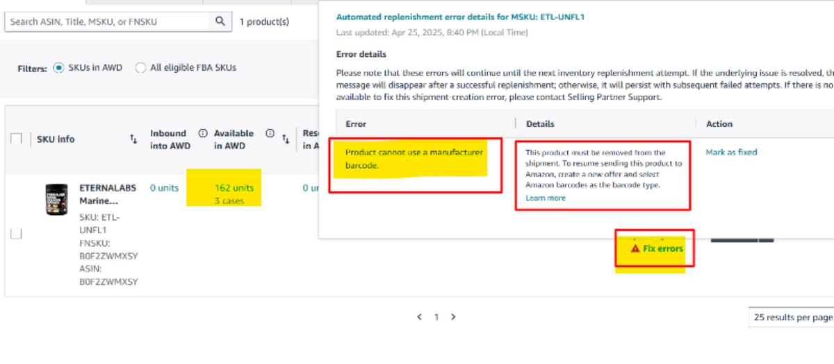 AWD Barcode Conflict Resolved | USA — original supporting record 3