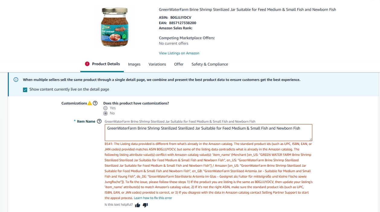 Brine Shrimp Catalog Conflict Corrected | USA — original supporting record 3