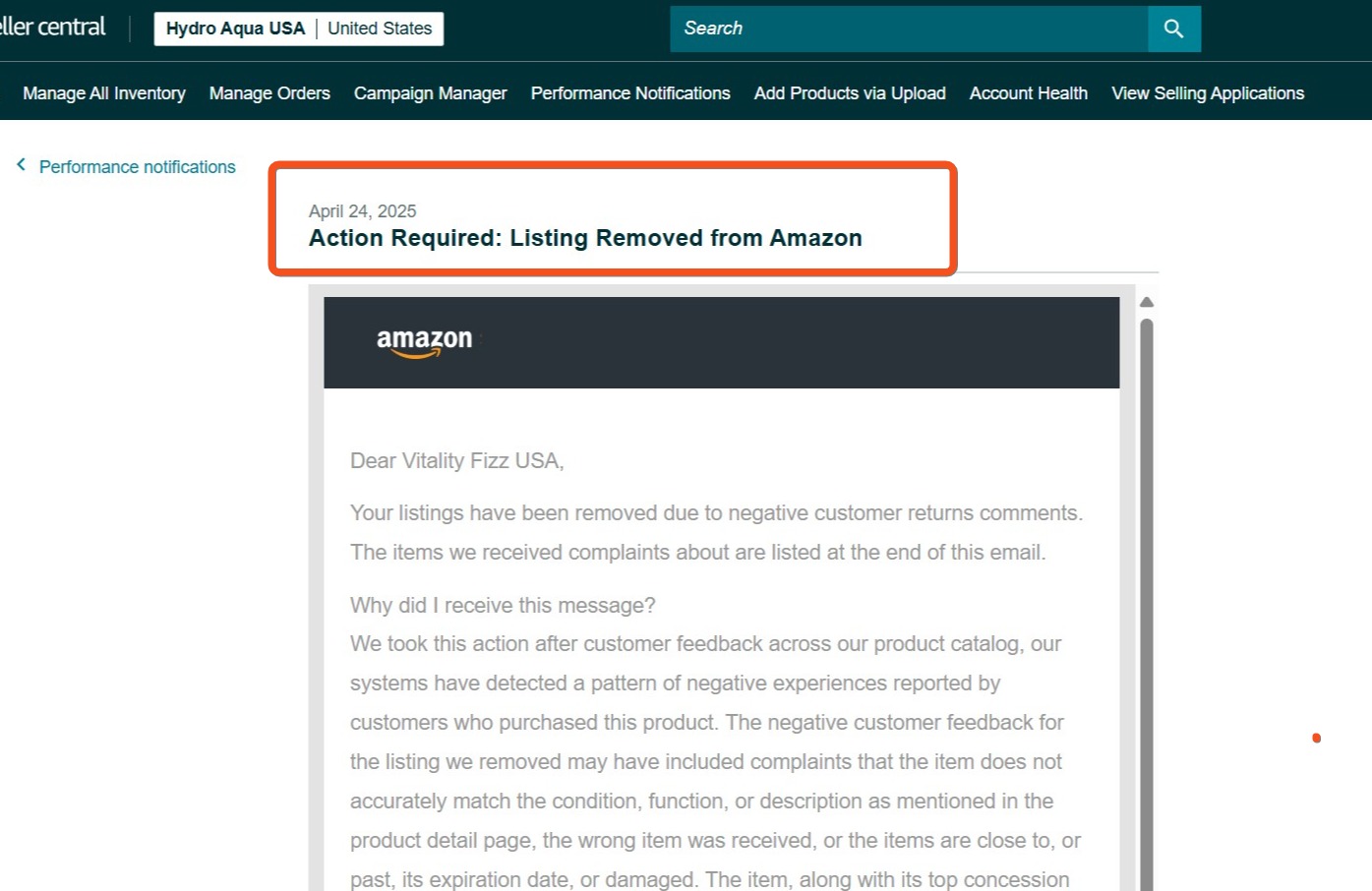 Hydro Aqua Invoice Appeal Accepted | USA — original supporting record 5