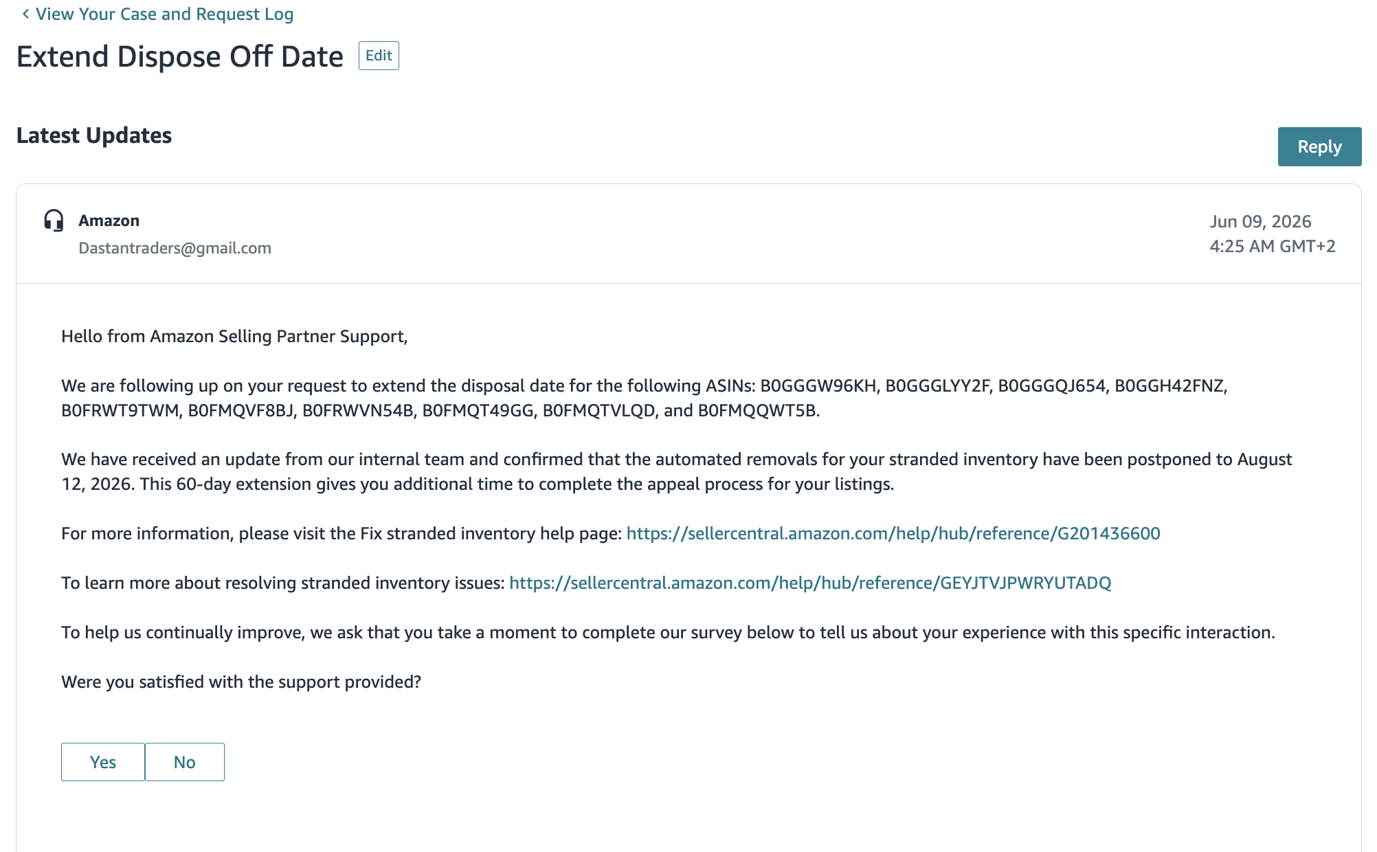 Stranded Inventory Disposal Extension | USA — original supporting record 1