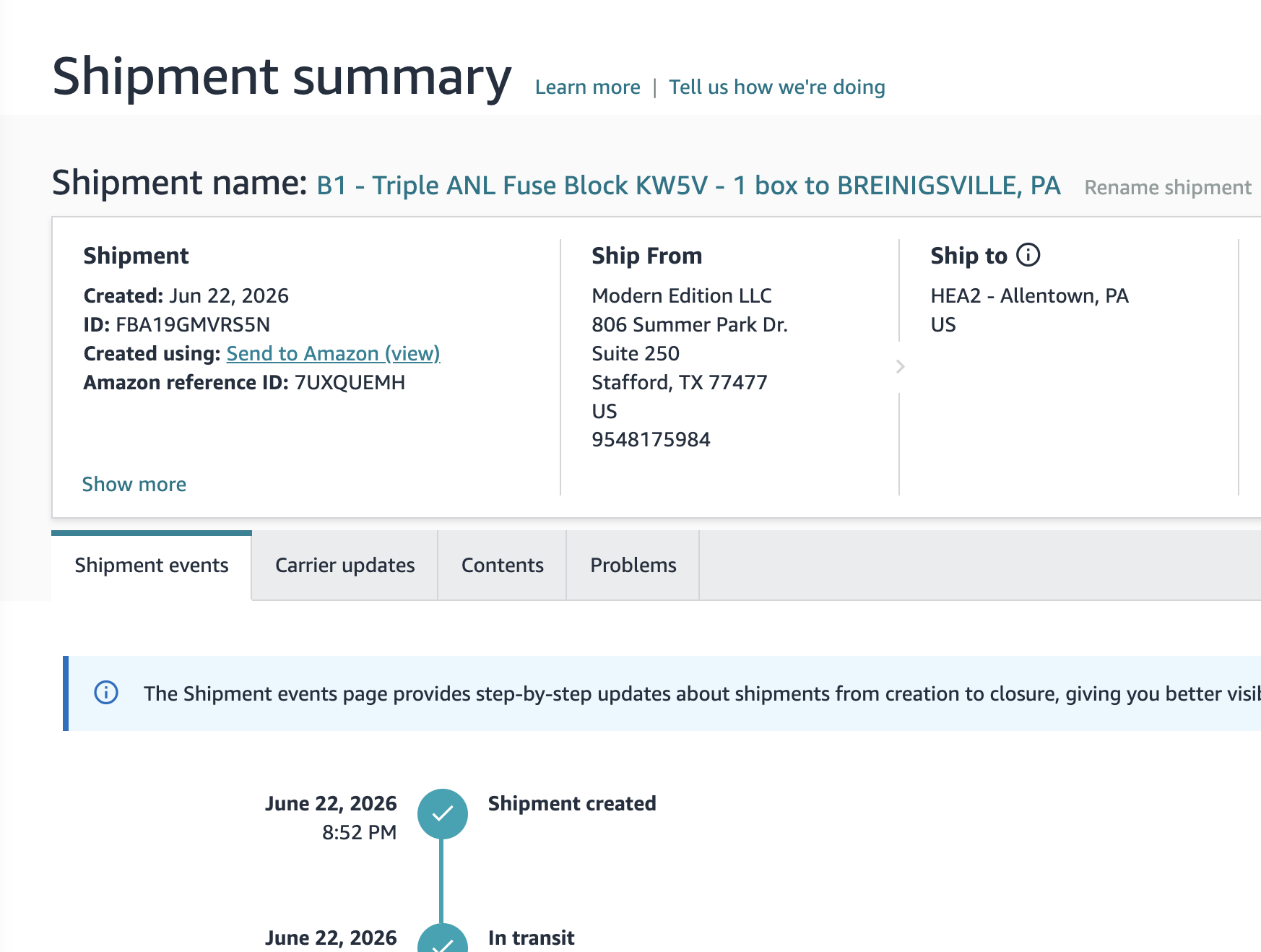Inbound Shipment Policy Warning Removed | USA — original supporting record 6