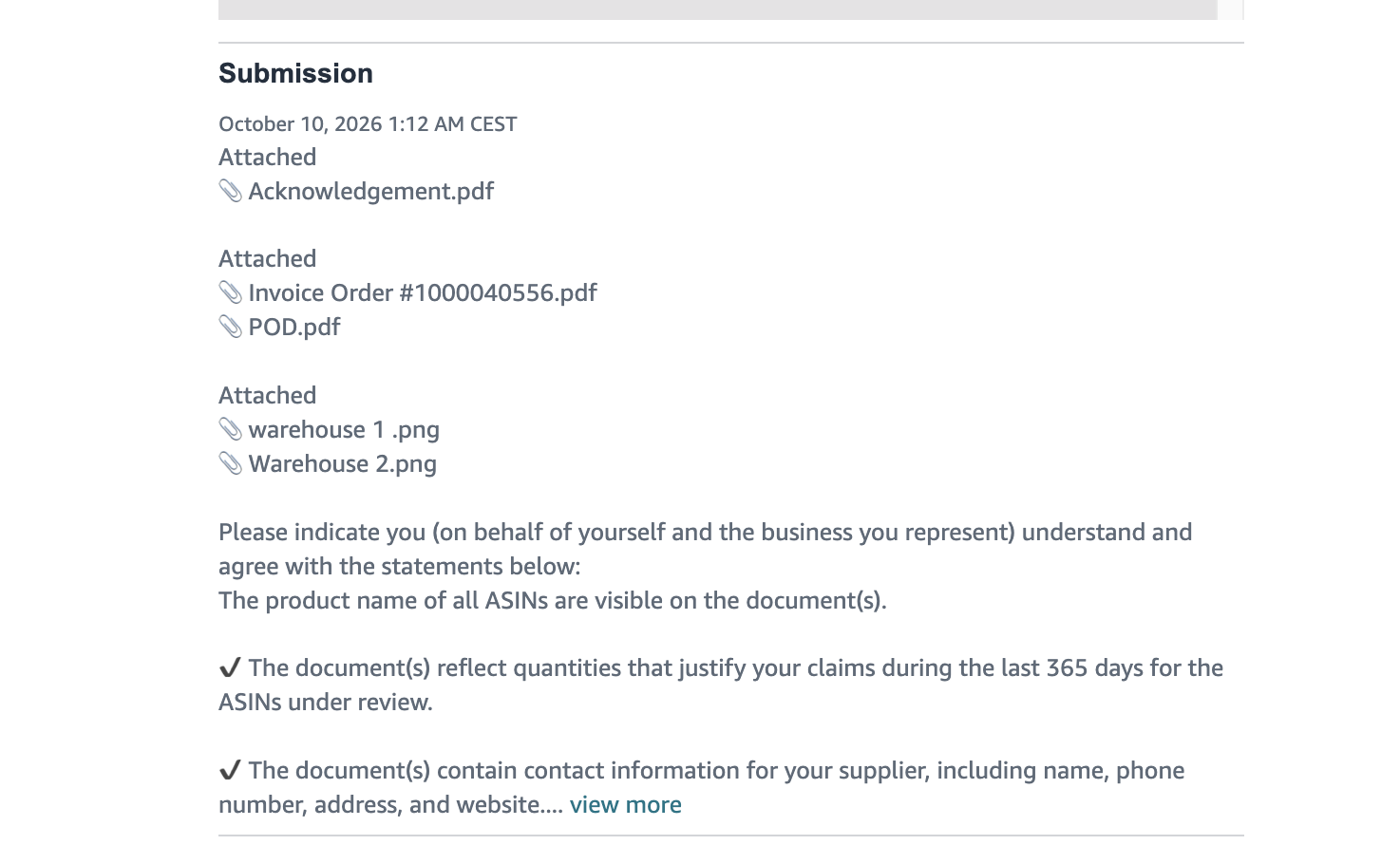 Inbound Shipment Policy Warning Removed | USA — original supporting record 11