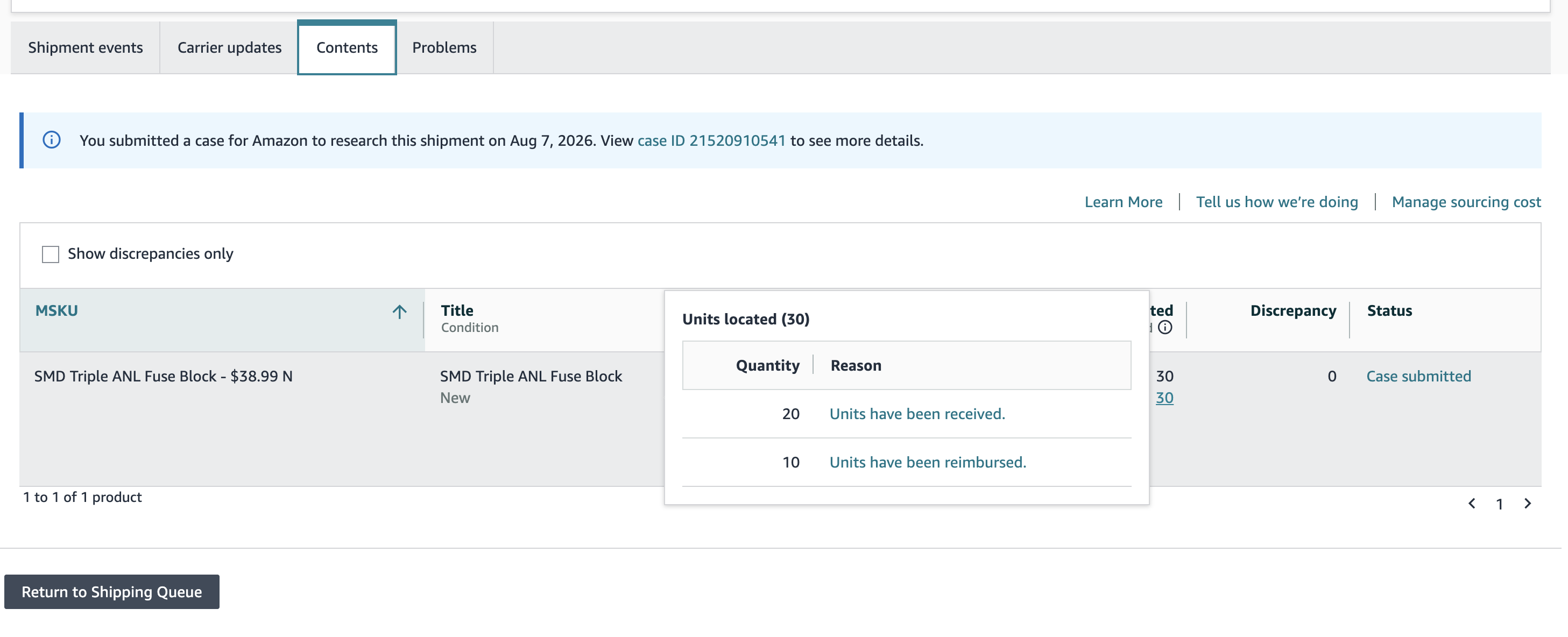 Inbound Shipment Policy Warning Removed | USA — original supporting record 15