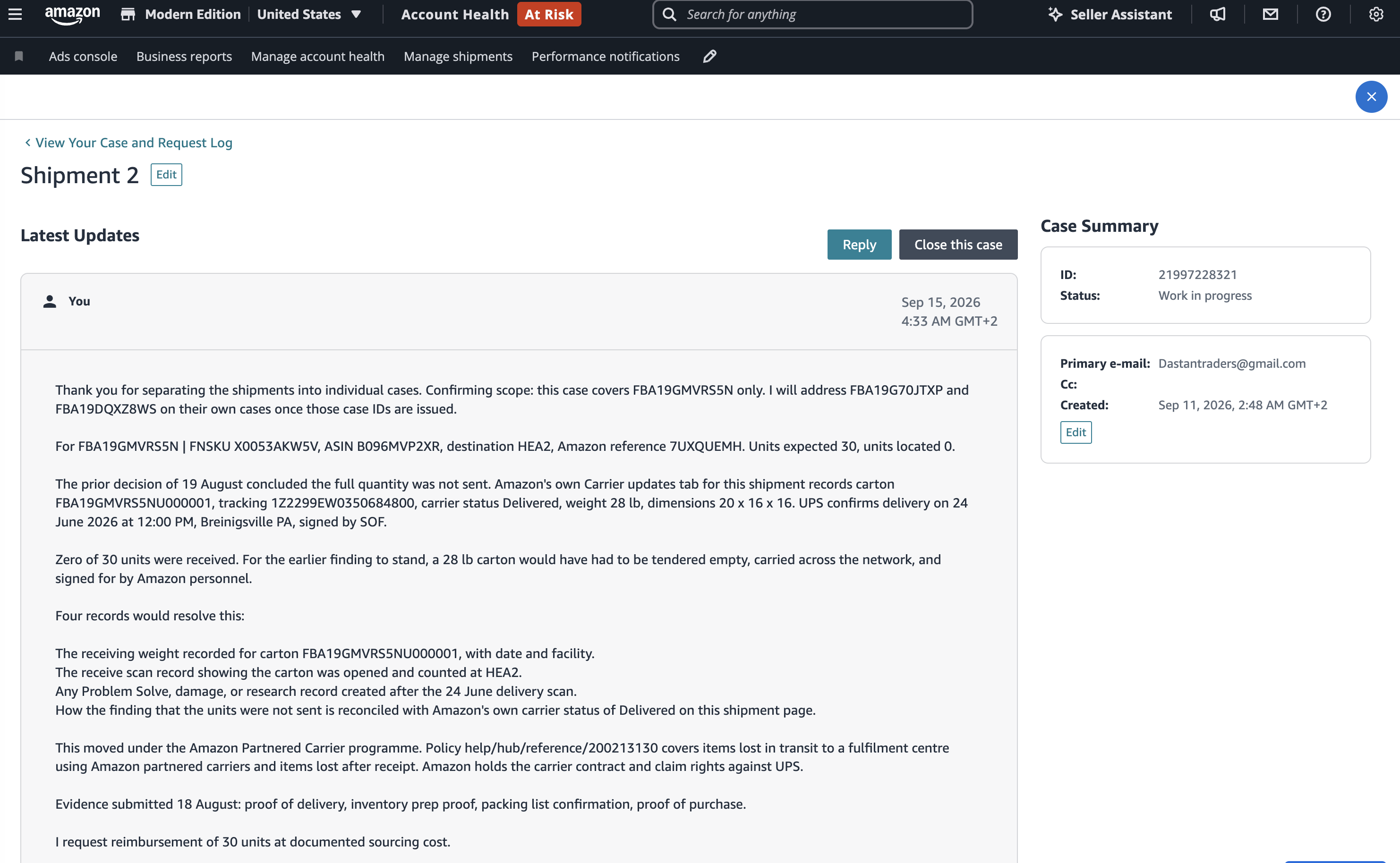 Inbound Shipment Policy Warning Removed | USA — original supporting record 18
