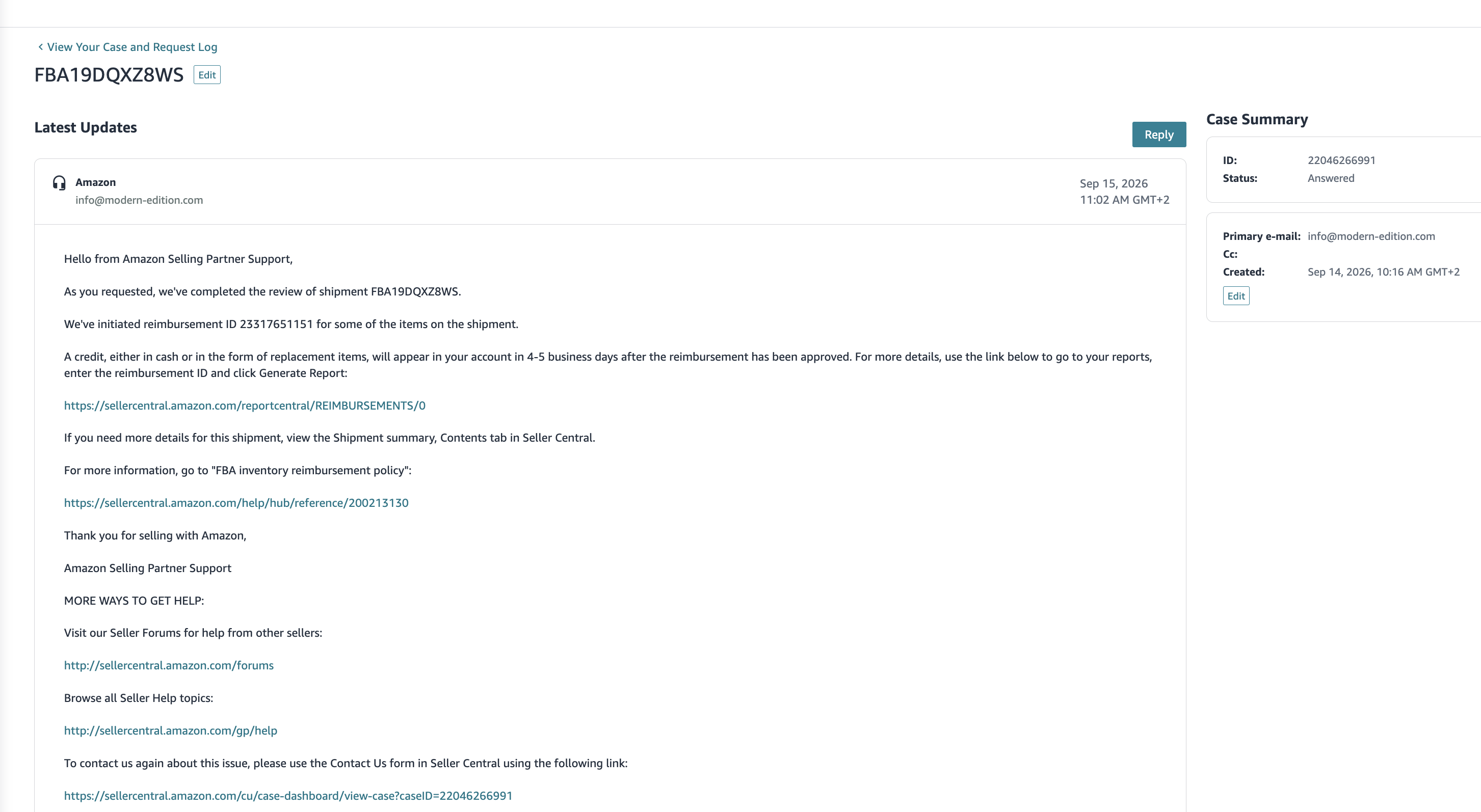 Motion Pro Inbound Reimbursement — 39 Units | USA — original supporting record 3