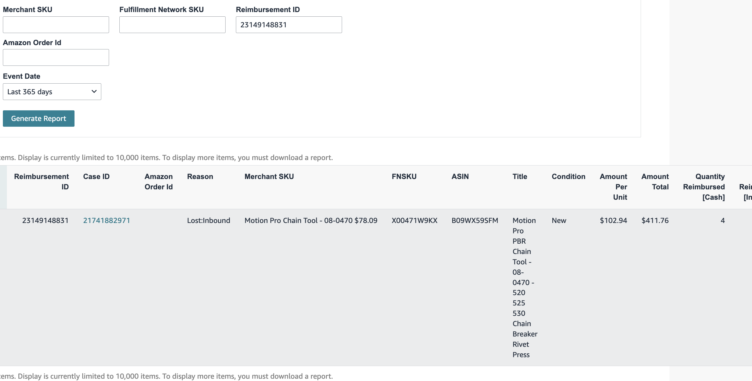 Motion Pro Shipment Reimbursement — 4 Units | USA — original supporting record 2