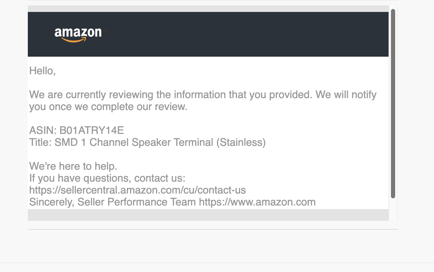 Speaker Terminal Invoice Appeal Accepted | USA — original supporting record 2