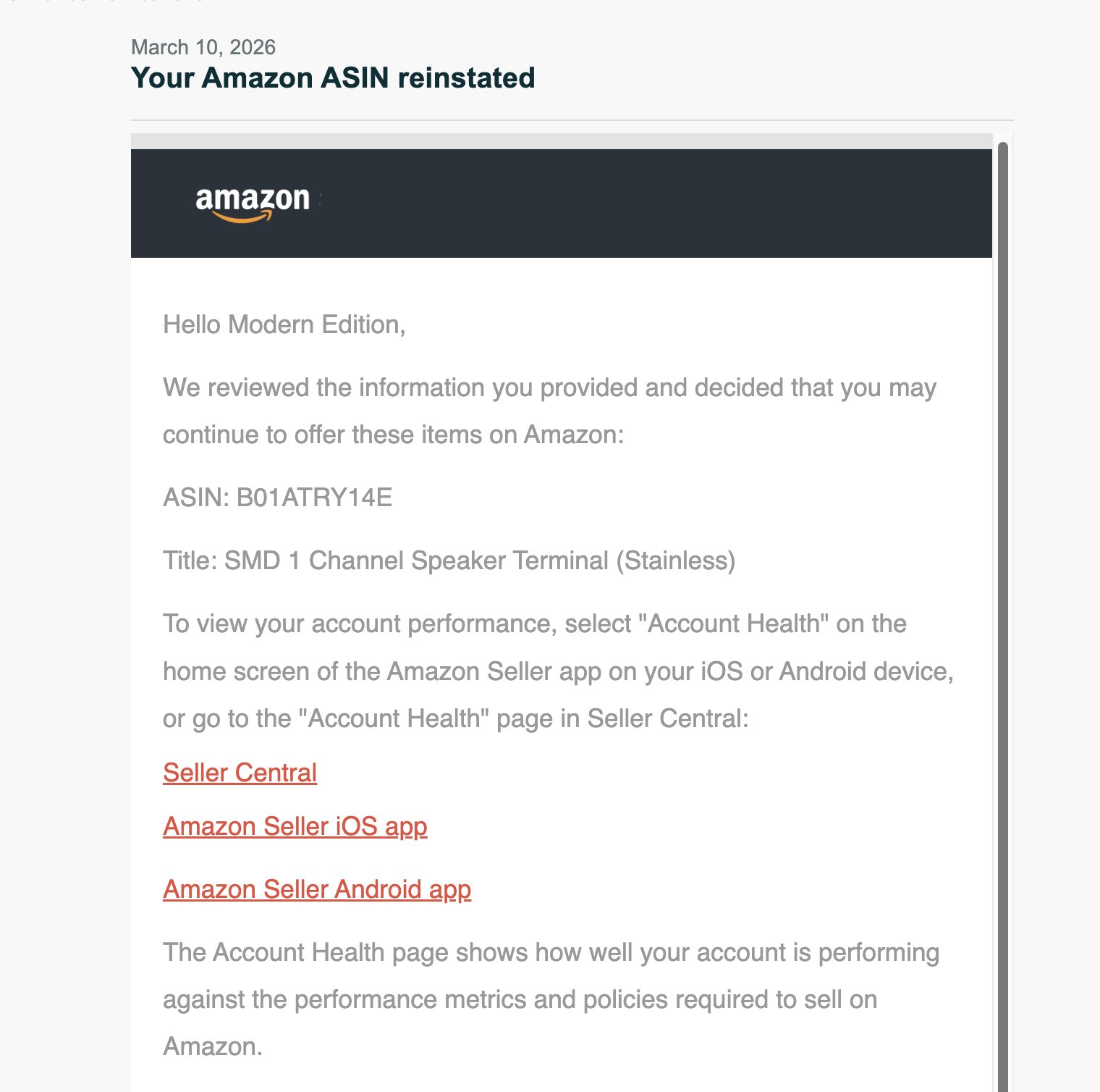 Speaker Terminal Invoice Appeal Accepted | USA — original supporting record 3
